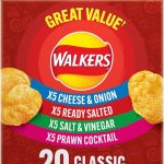 80 Bags of Walkers Classic Variety Multipack Crisps Box （4 boxes × 20 packs)   Free gift of 12 bottles of water